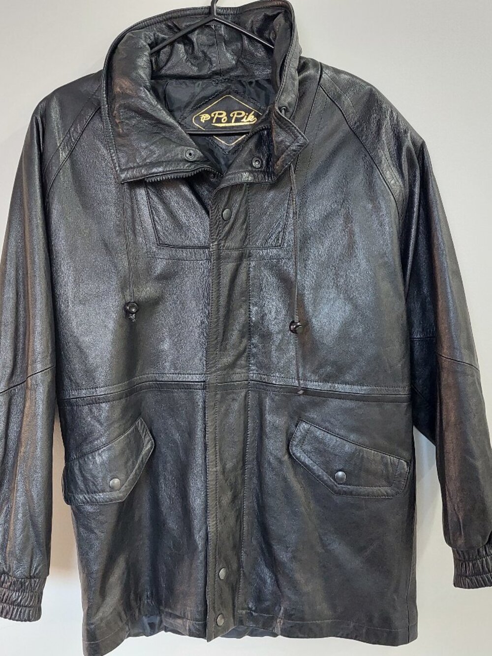 Vintage Po Pik Men's Sz 46 black genuine leather parka jacket